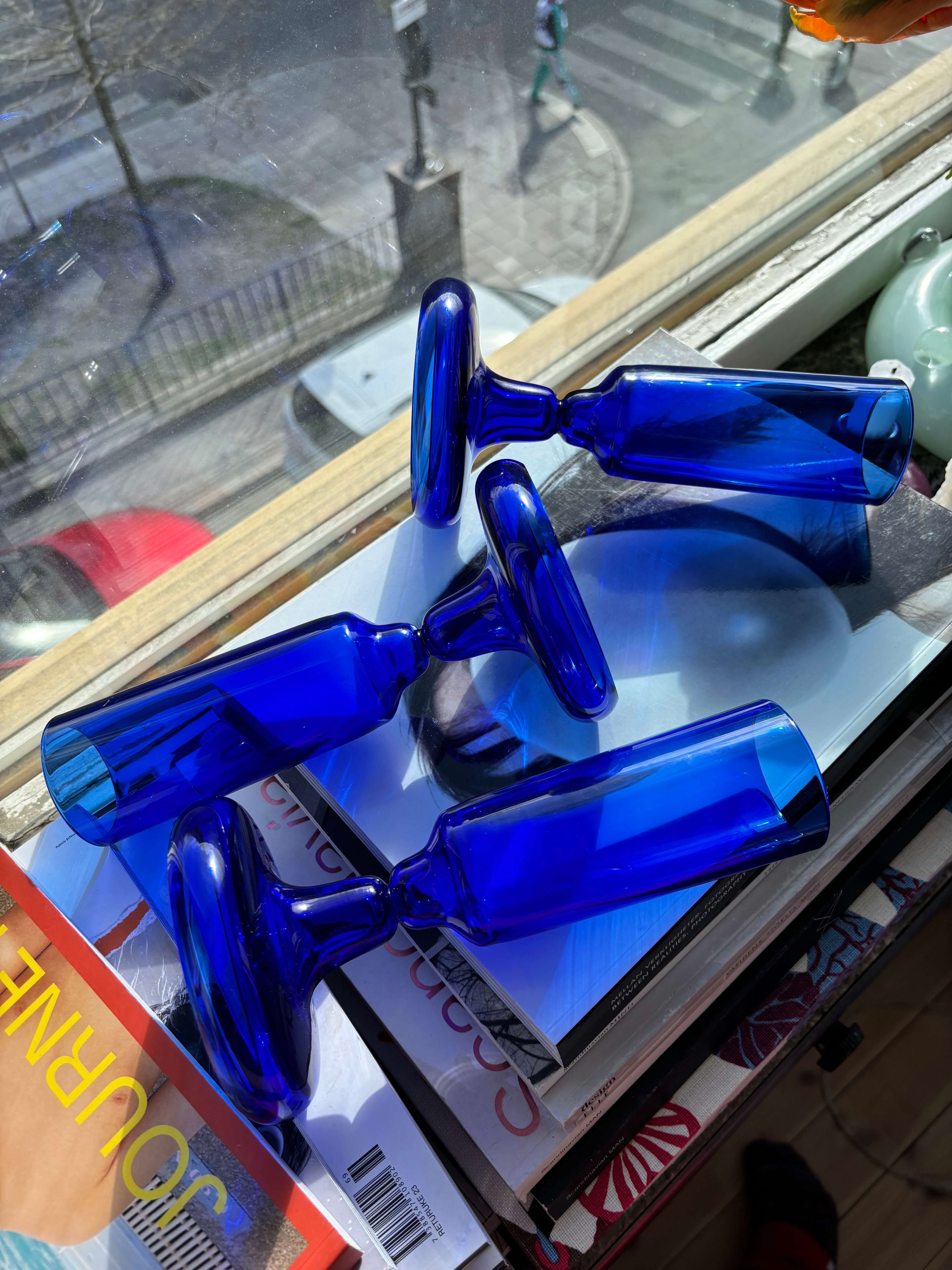 Chunky Champagne Glass Cobalt Blue