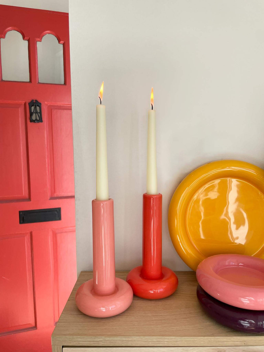 Chunky Candle Holder Bright Red