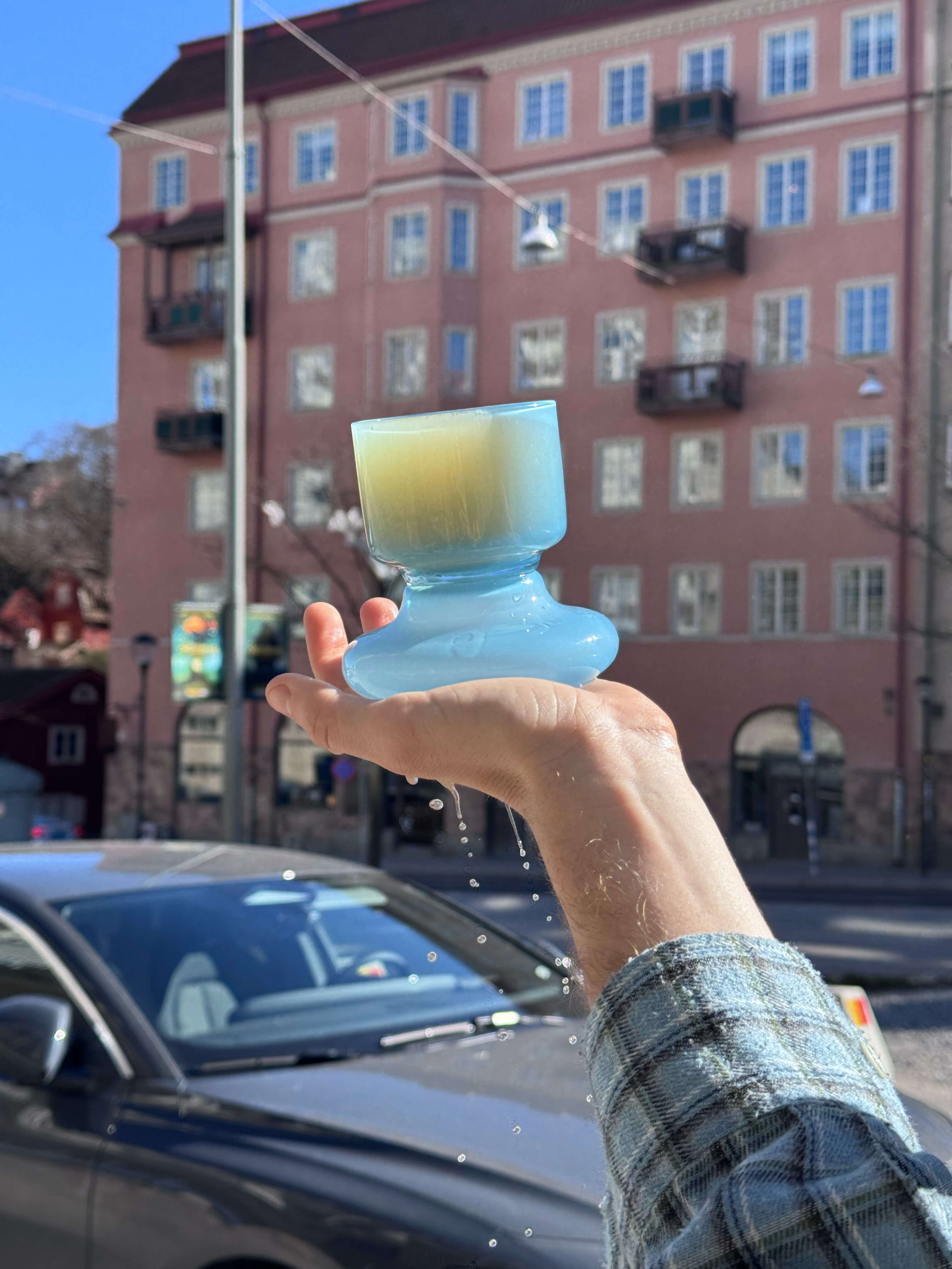 Chunky Water Glass Light Blue